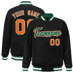 Black Green-White Full-Snap Varsity Letterman Jacket 1