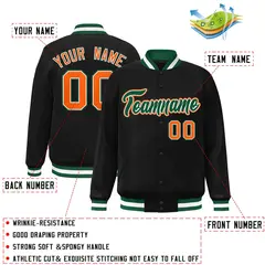 Black Green-White Full-Snap Varsity Letterman Jacket 2