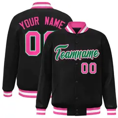Black Green-White Full-Snap Varsity Letterman Jacket 1