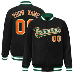 Black Green-White Full-Snap Varsity Letterman Jacket 1