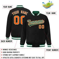 Black Green-White Full-Snap Varsity Letterman Jacket 2