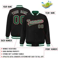 Black Green-White Full-Snap Varsity Letterman Jacket 2