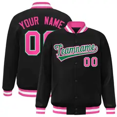 Black Green-White Full-Snap Varsity Letterman Jacket 1