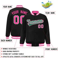 Black Green-White Full-Snap Varsity Letterman Jacket 2