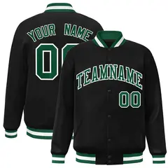 Black Green-White Full-Snap Varsity Letterman Jacket 1