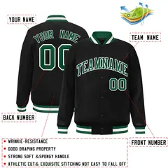 Black Green-White Full-Snap Varsity Letterman Jacket 2