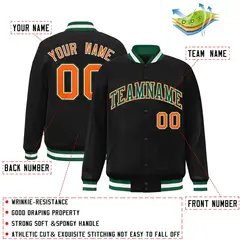 Black Green-White Full-Snap Varsity Letterman Jacket 2