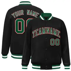 Black Green-White Full-Snap Varsity Letterman Jacket 1
