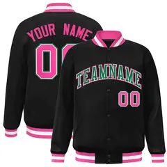 Black Green-White Full-Snap Varsity Letterman Jacket 1