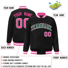 Black Green-White Full-Snap Varsity Letterman Jacket 2
