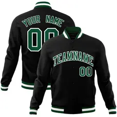 Black Green-White Full-Snap Varsity Letterman Jacket