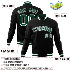 Black Green-White Full-Snap Varsity Letterman Jacket 4