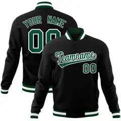 Black Green-White Full-Snap Varsity Letterman Jacket 1