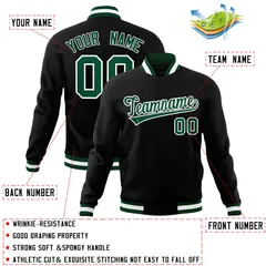 Black Green-White Full-Snap Varsity Letterman Jacket 4