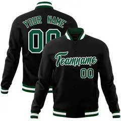 Black Green-White Full-Snap Varsity Letterman Jacket