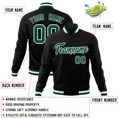Black Green-White Full-Snap Varsity Letterman Jacket 4