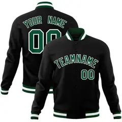 Black Green-White Full-Snap Varsity Letterman Jacket 1