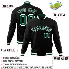 Black Green-White Full-Snap Varsity Letterman Jacket 4