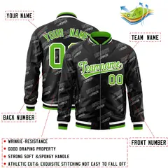 Black Green-White Full-Zip Varsity Letter Bomber Jacket 2