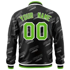 Black Green-White Full-Zip Varsity Letter Bomber Jacket 4