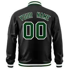 Black Green-White Full-Zip Varsity Letterman Bomber Jacket 4
