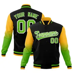 Black Green White Gradient Raglan Varsity Letterman Jacket 1