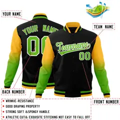 Black Green White Gradient Raglan Varsity Letterman Jacket 2