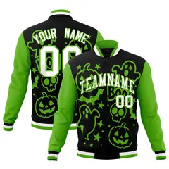 Black Green White Halloween Bats Pumpkins Ghost Letterman Jacket