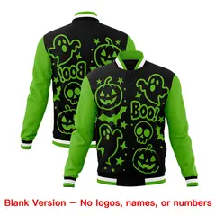 Black Green White Halloween Bats Pumpkins Ghost Letterman Jacket 7
