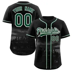 Black Green-White Philadelphia City Skyline Baseball Jersey
