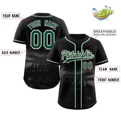 Black Green-White Philadelphia City Skyline Baseball Jersey 2