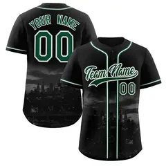 Black Green-White Philadelphia City Skyline Baseball Jersey