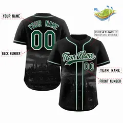 Black Green-White Philadelphia City Skyline Baseball Jersey 2