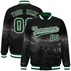 Black Green-White Philadelphia Skyline Track Varsity Full-Snap Jacket