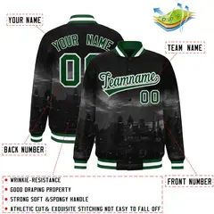 Black Green-White Philadelphia Skyline Track Varsity Full-Snap Jacket 2