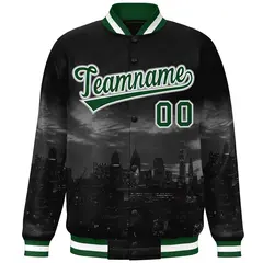 Black Green-White Philadelphia Skyline Track Varsity Full-Snap Jacket 3