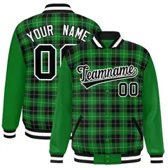 Black Green-White Plaid Varsity Letterman Baseball Jacket 1