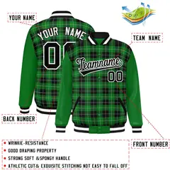 Black Green-White Plaid Varsity Letterman Baseball Jacket 2