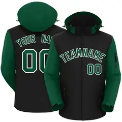 Black Green-White Raglan Sleeves Waterproof Jacket 1