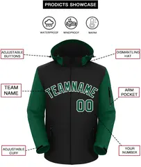 Black Green-White Raglan Sleeves Waterproof Jacket 2