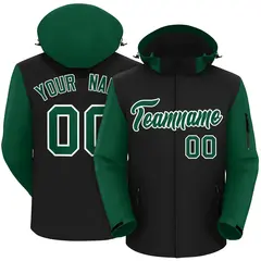 Black Green-White Raglan Sleeves Waterproof Jacket 1