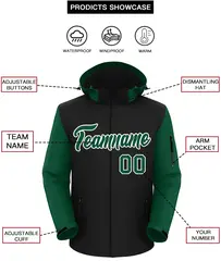 Black Green-White Raglan Sleeves Waterproof Jacket 2