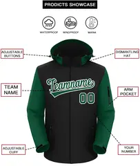 Black Green-White Raglan Sleeves Waterproof Jacket 2