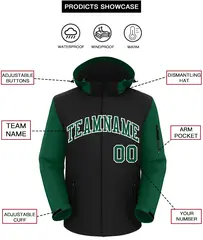 Black Green-White Raglan Sleeves Waterproof Jacket 2