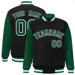 Black Green-White Raglan Varsity Full-Snap Letterman Jacket 1