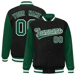 Black Green-White Raglan Varsity Full-Snap Letterman Jacket 1