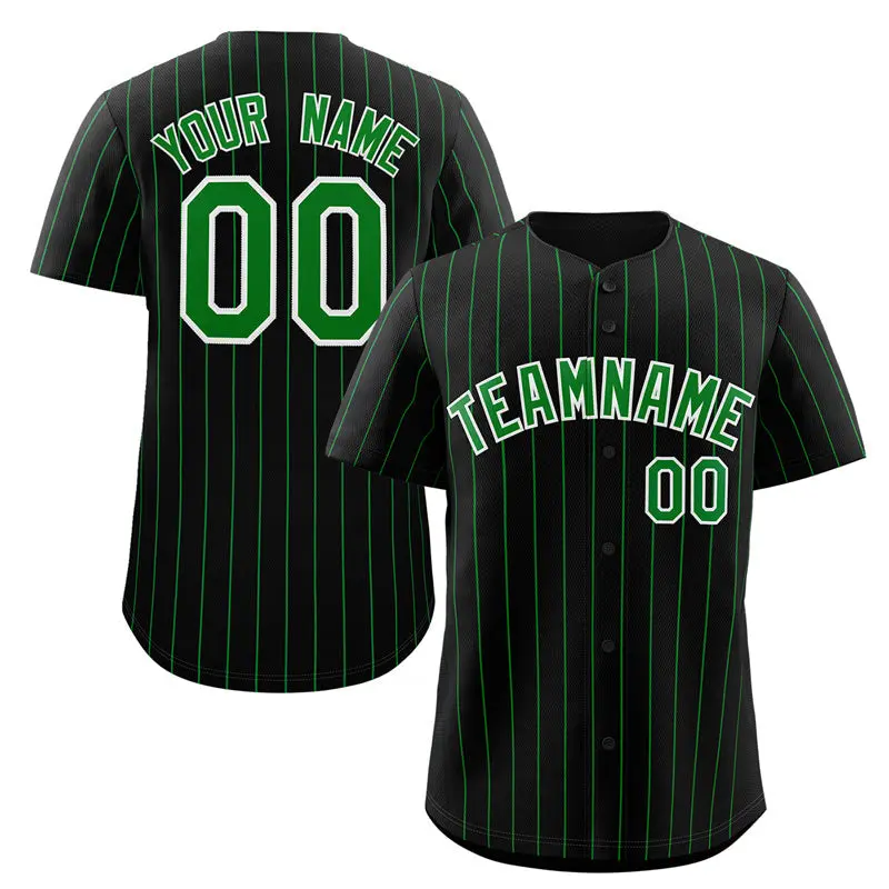 Black Green-White Stripe Authentic Fashion Baseball Jersey