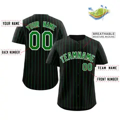 Black Green-White Stripe Authentic Fashion Baseball Jersey 2