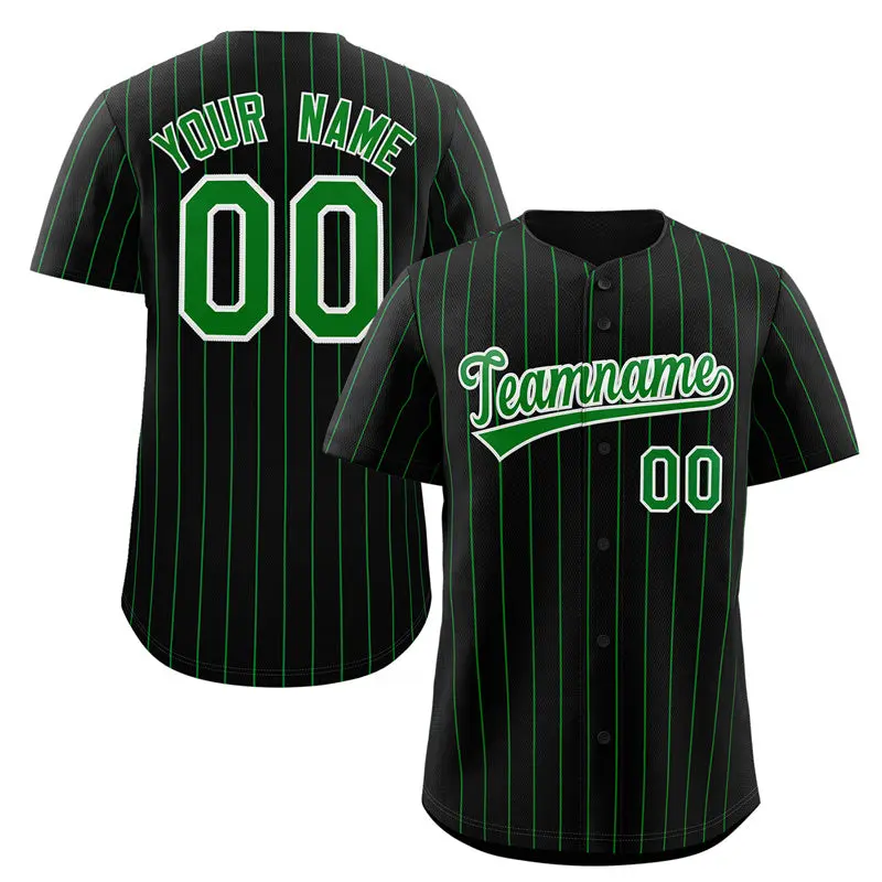 Black Green-White Stripe Authentic Fashion Baseball Jersey