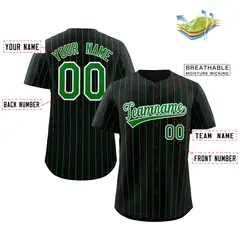 Black Green-White Stripe Authentic Fashion Baseball Jersey 2